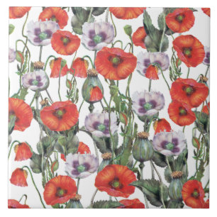 Red and Purple Poppies Pattern Tile