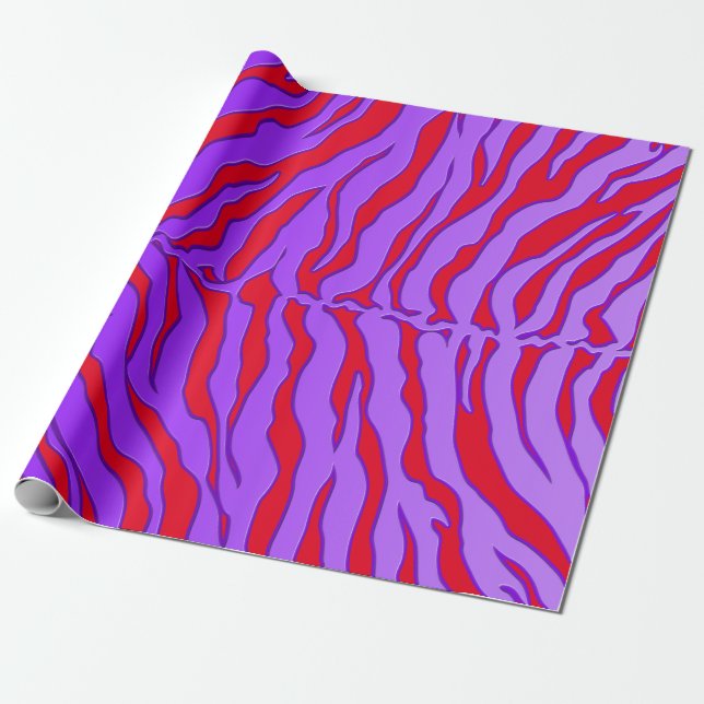 Red And Purple Tiger Stripes Animal Print Wrapping Paper (Unrolled)
