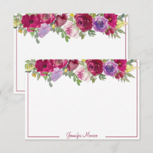 Red and purple watercolor flowers personalized  card