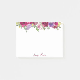 Red and purple watercolor flowers personalized post-it notes