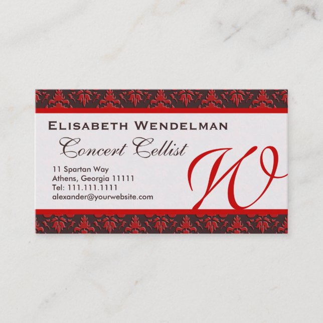 Red and Rich Brown Musician's Name Cards (Front)