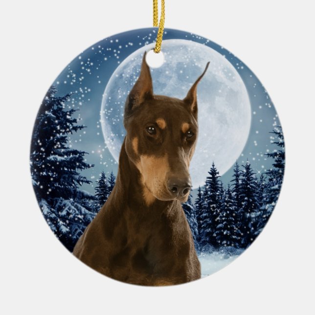 Red and Rust Doberman Christmas Ornament (Front)