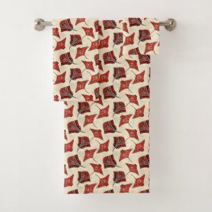 Red and Sand Tribal Stingrays Bath Towel Set