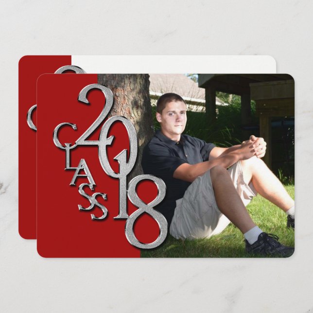 Red and Silver 2018 Graduation Invitation (Front/Back)