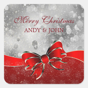 Red And Silver Bow Square Sticker