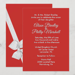 Red and Silver Bow Wedding Invitation