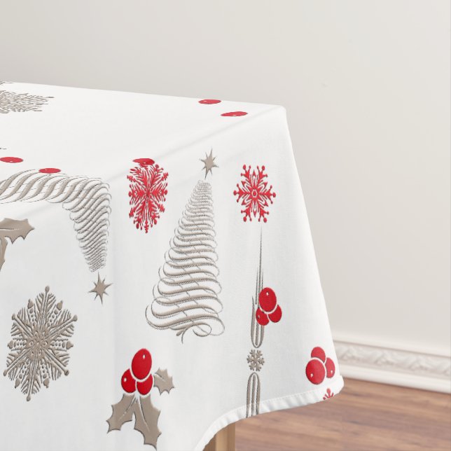 Red and Silver Christmas Cotton Tablecloth (In Situ)