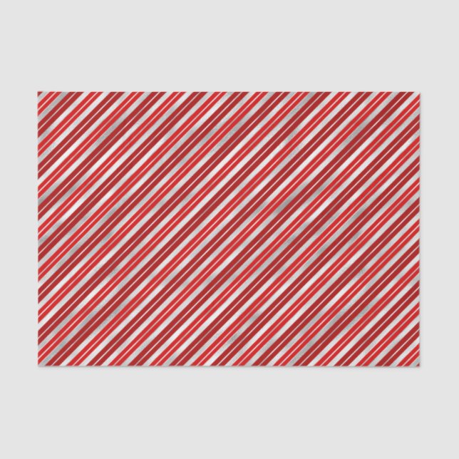 Red and Silver Christmas Stripes Tissue Paper (Front)