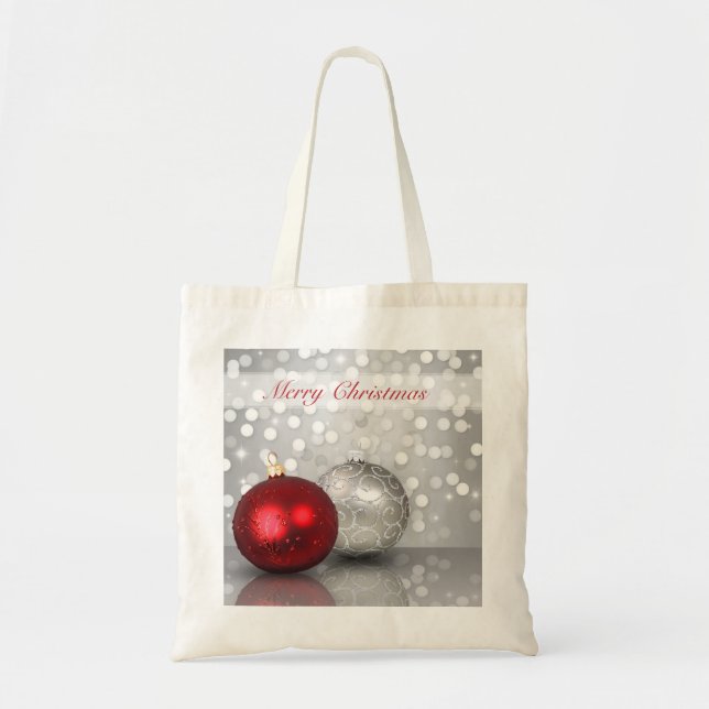 Red and Silver Christmas Tree Balls Exquisite Tote Bag (Front)