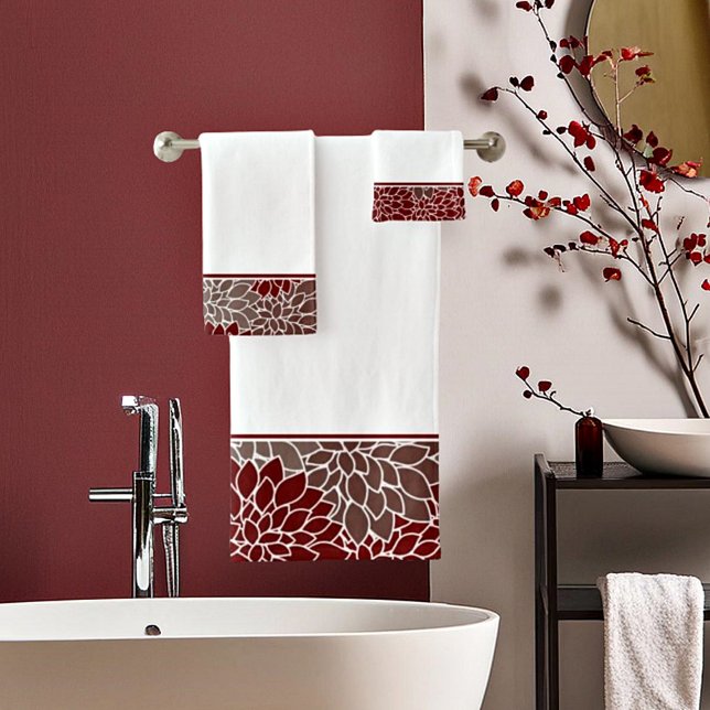 Red and silver dahlias  bath towel set (Creator Uploaded)