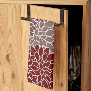 Red and silver dahlias  kitchen towel