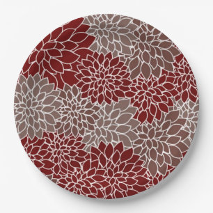 Red and silver dahlias  paper plate