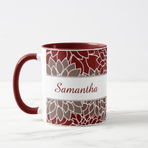 Red and silver dahlias personalized mug