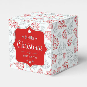 Red and Silver Elegant Christmas Trees Pattern Favor Box
