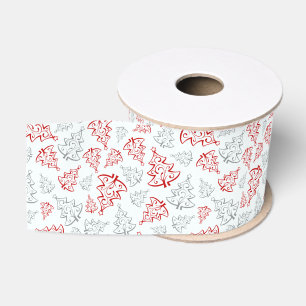 Red and Silver Elegant Christmas Trees Pattern Grosgrain Ribbon