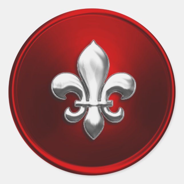 Red and Silver  Fleur de Lis Envelope Seal (Front)