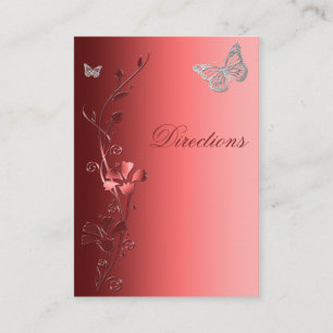Red and Silver Floral Butterflies Directions Card