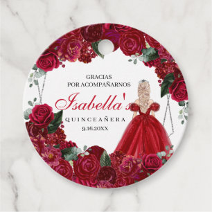 Red and Silver Floral Quinceanera Circle Favour Ta Favour Tags