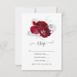 Red and Silver Floral Wedding RSVP Card