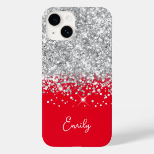 Red and Silver Glitter Glam Case-Mate iPhone 14 Case