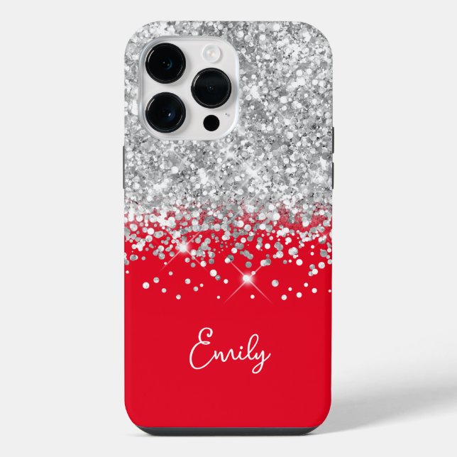 Red and Silver Glitter Glam iPhone Case (Back)