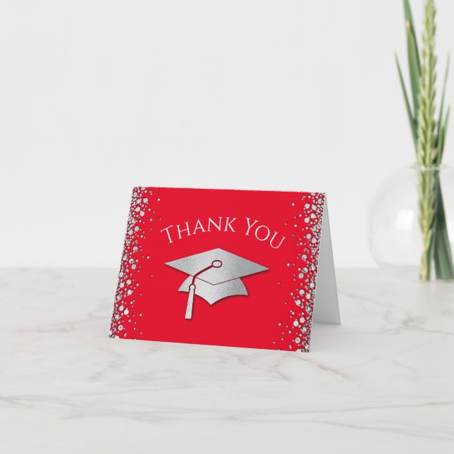Red and Silver Graduation Thank You Card (Front)