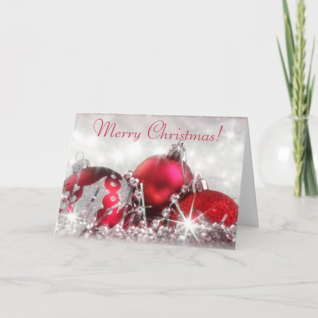 Red and Silver Merry Christmas  Greeting Card (Front)