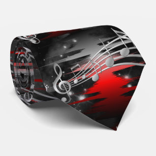 Red and Silver Music Sound Wave and Notes Tie