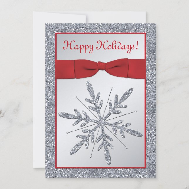 Red and Silver Snowflake Holiday Party Invitation (Front)