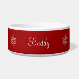 Red and Silver Snowflakes Pet Bowl