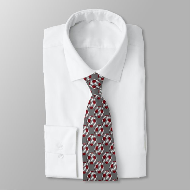 Red and Silver Soccer Ball Design Tie (Tied)