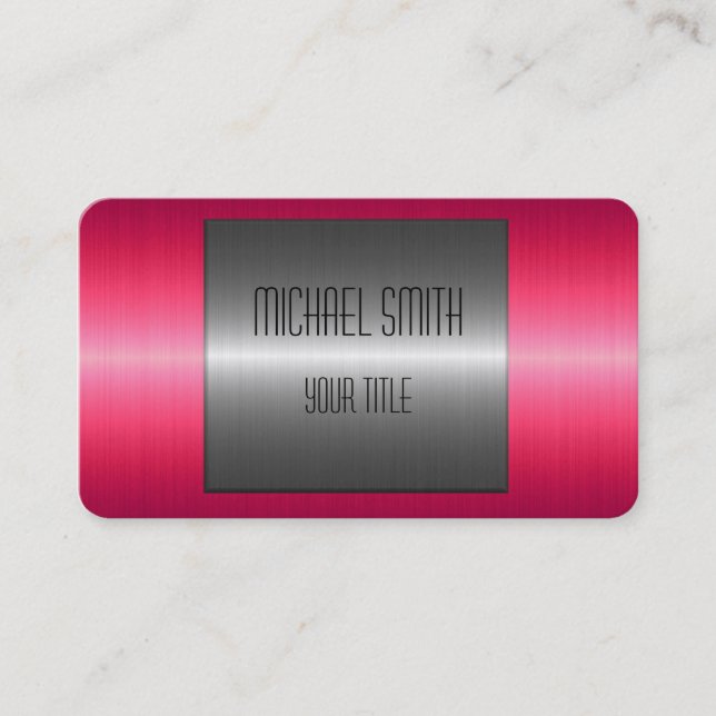 Red and Silver Stainless Steel Metal Business Card (Front)