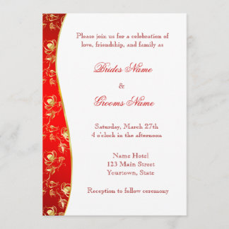 Red and Stylish Gold pattern  Wedding Invitation