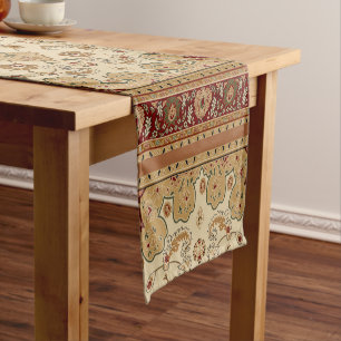 Red and Tan Persian Carpet Short Table Runner