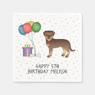 Red And Tan Rottweiler Cartoon Dog - Birthday Napkin