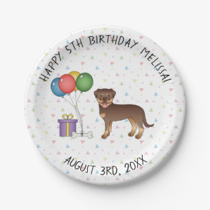 Red And Tan Rottweiler Cute Cartoon Dog - Birthday Paper Plate