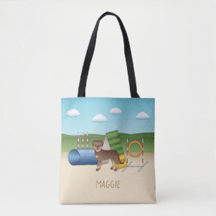 Red And Tan Rottweiler Dog With Agility Equipment Tote Bag