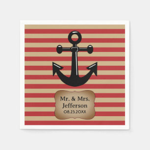Red and Tan Stripes Nautical Napkin