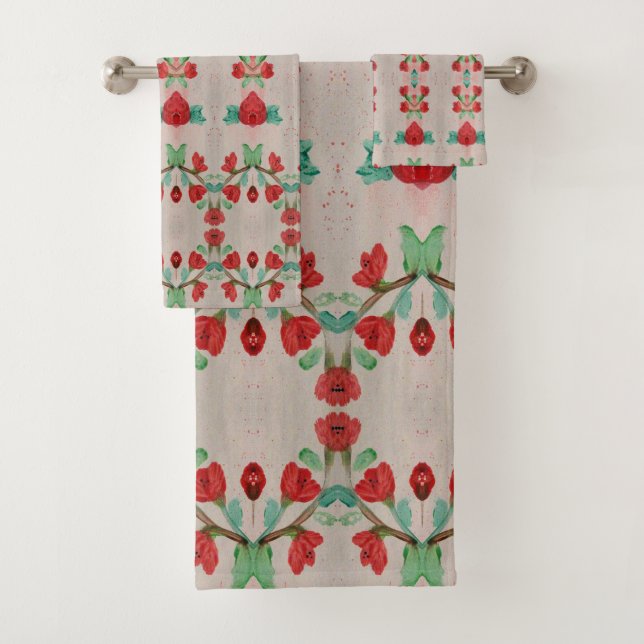 Red And Taupe Towel Set (Insitu)