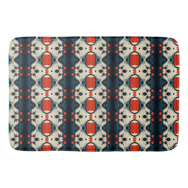 Red and Teal Abstract Blanket Bath Mat (Front)