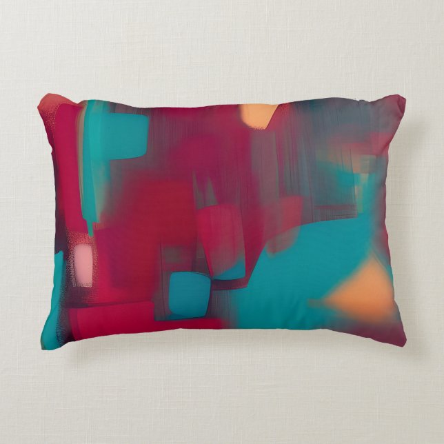 Red and teal abstract blend  accent pillow (Front)