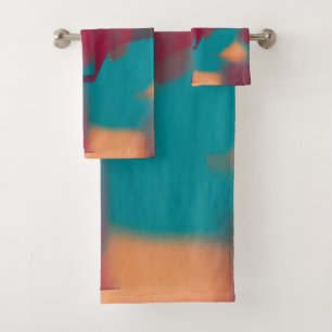 Red and teal abstract blend  bath towel set