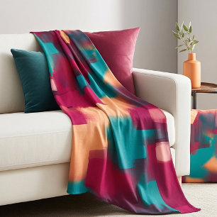 Red and teal abstract blend  fleece blanket