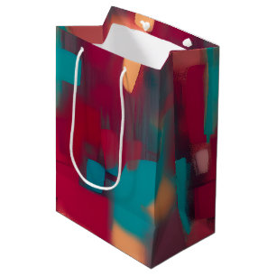 Red and teal abstract blend medium gift bag