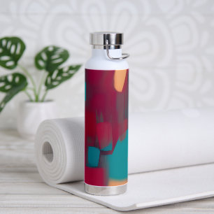 Red and teal abstract blend water bottle