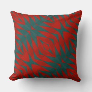 Red and Teal Geometric Throw Pillow