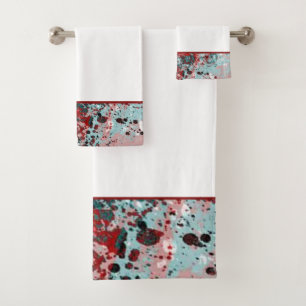 Red and teal splatters bath towel set