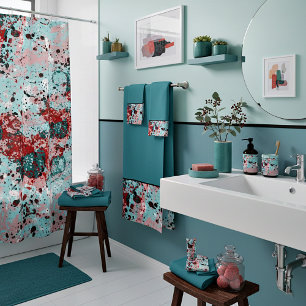 Red and teal splatters bath towel set