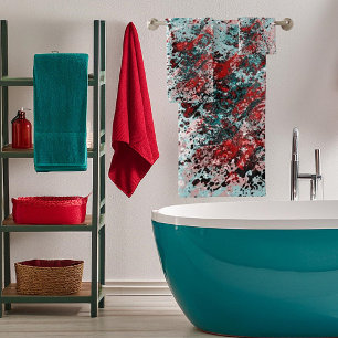 Red and teal splatters bath towel set