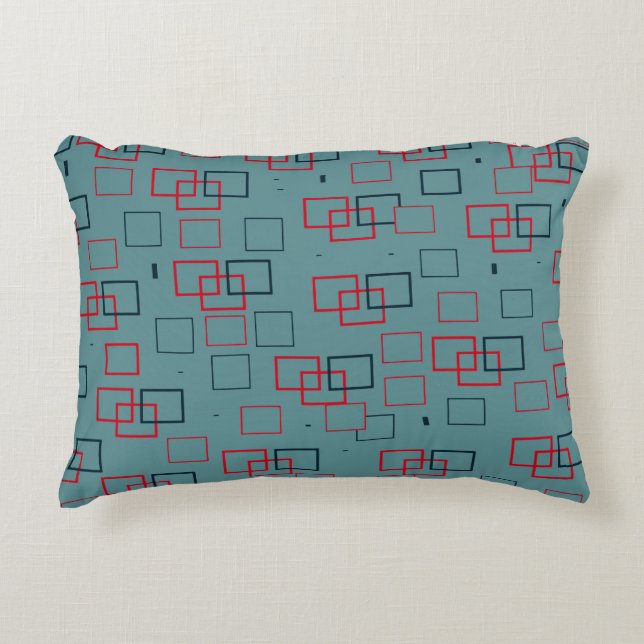 Red and Teal Squared Delight Accent Pillow (Front)